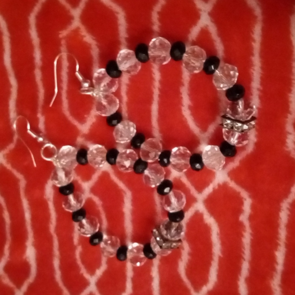 Handmade Black, Rhinestone and Crystal Clear Earrings.